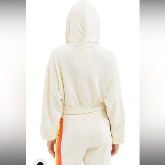 SOLD Aviator Nation: 5 STRIPE HOODIE & WIDE LEG SWEATPANTS -VINTAGE WHITE NEON - Picture 8 of 10